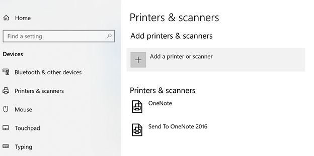 Printers listing in Windows 10